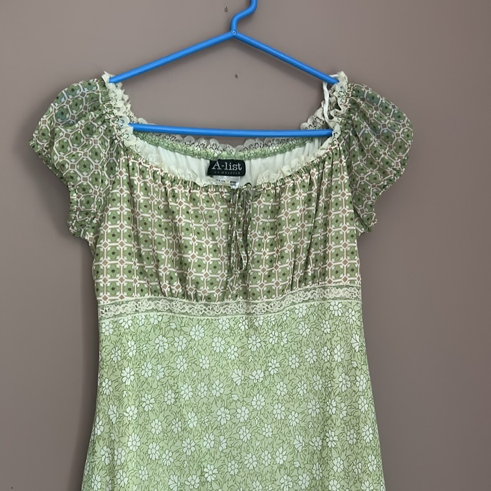 Y2K Baby Doll Feminine Fairycore Lace Trims Mini Dress Lined Tie Front Size L - Picture 11 of 12